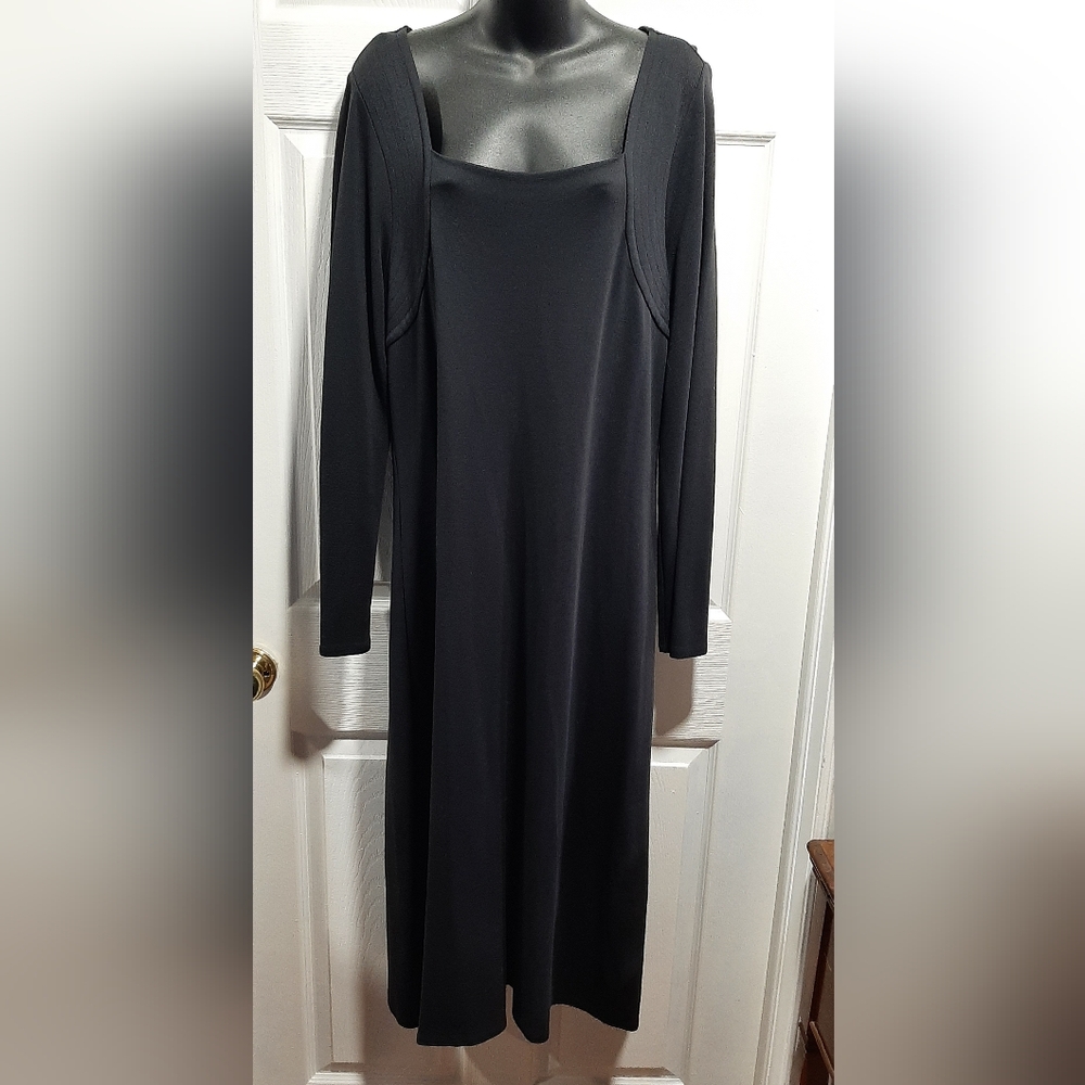 Talbots Woman's XL Classic Simple Elegant Black Dress Long Sleeve Stretch Fabric